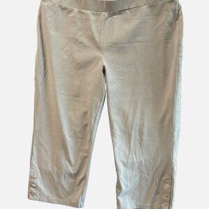Susan Graver Weekend Knit Pull-On Ankle Capri Pants Cute White LP Plus Size